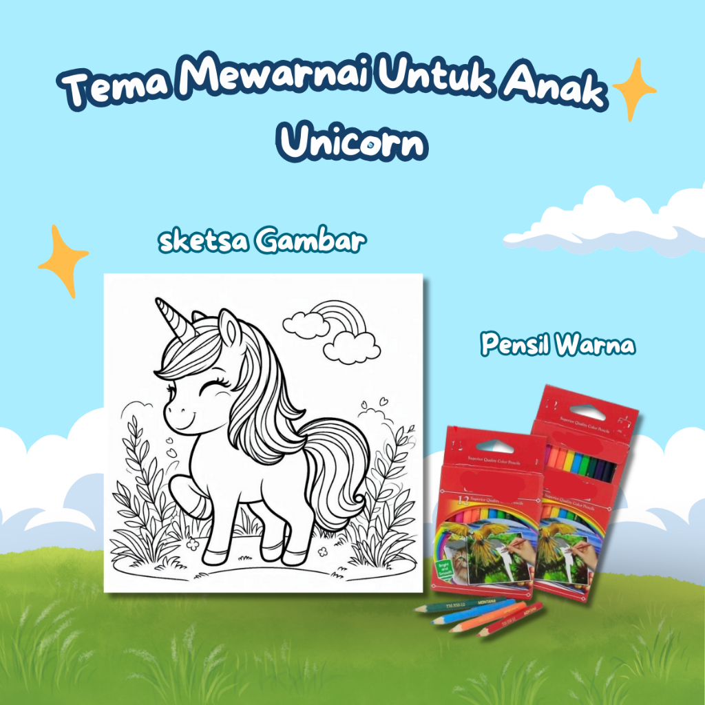 

Kertas Gambar Mewarnai Untuk Anak Tk & Paud Tema : Unicorn Isi 20 Lembar Mewarnai + Pensil Warna