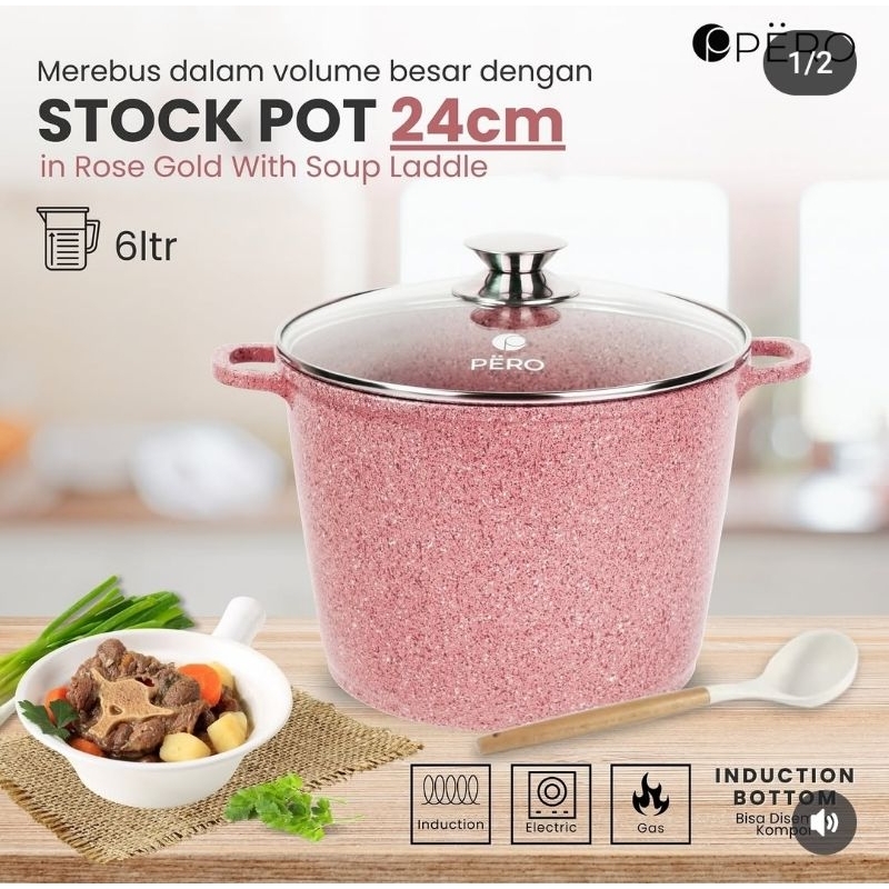 Ready Stok Pero Panci Gentong 24cm Anti Lengket Dengan Tutup Kaca Kapasitas 6Liter