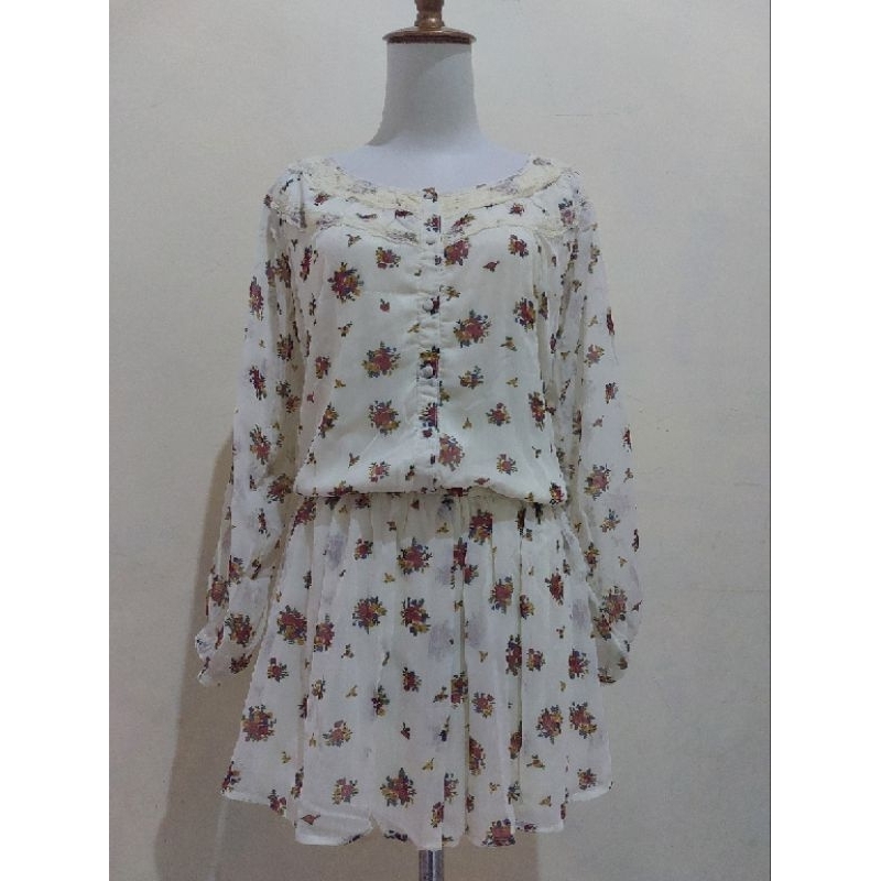 Dress blouse motif bunga new