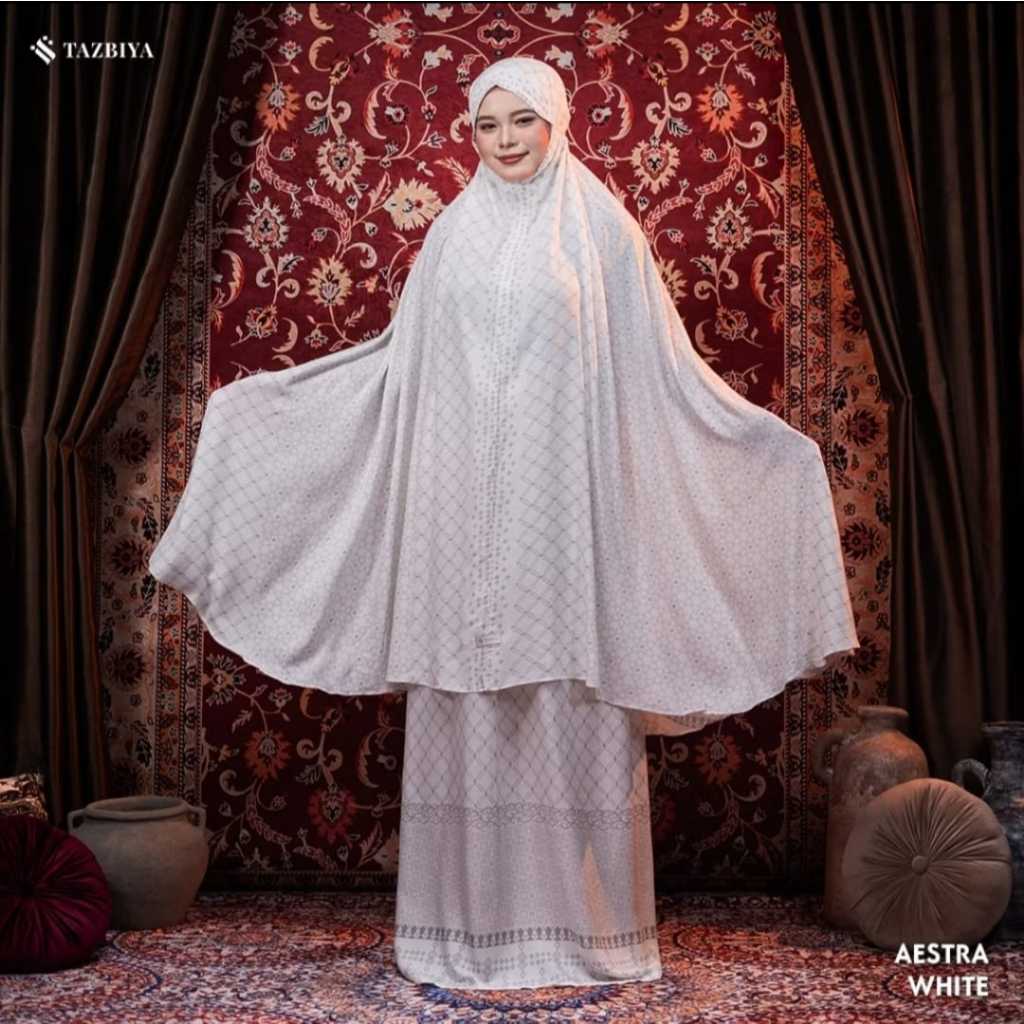tazbiya Premium mukena aestra white | mukena putih tazbiya | mukena white tazbiya | mukena putih pre