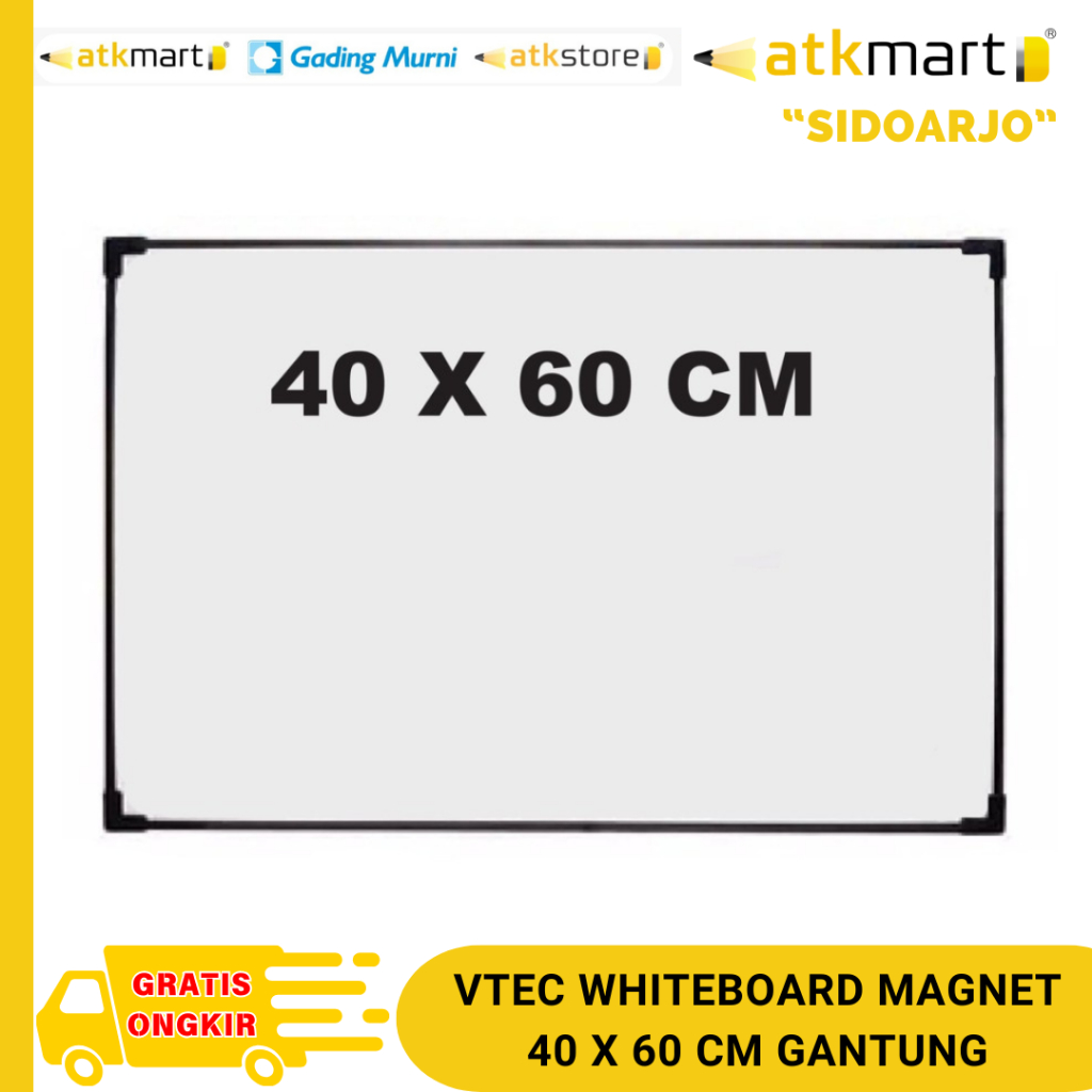 

VTEC WHITEBOARD MAGNET 40 X 60 CM GANTUNG / PAPAN TULIS PUTIH MAGNET