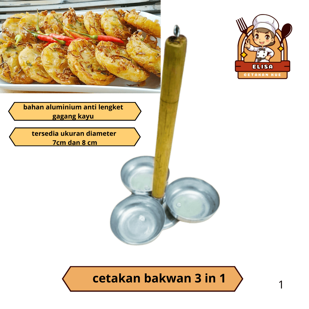 Cetakan Bakwan isi 3 Alat Cetakan Gorengan Bakwan Bahan Aluminium Anti lengket Gagang Kayu