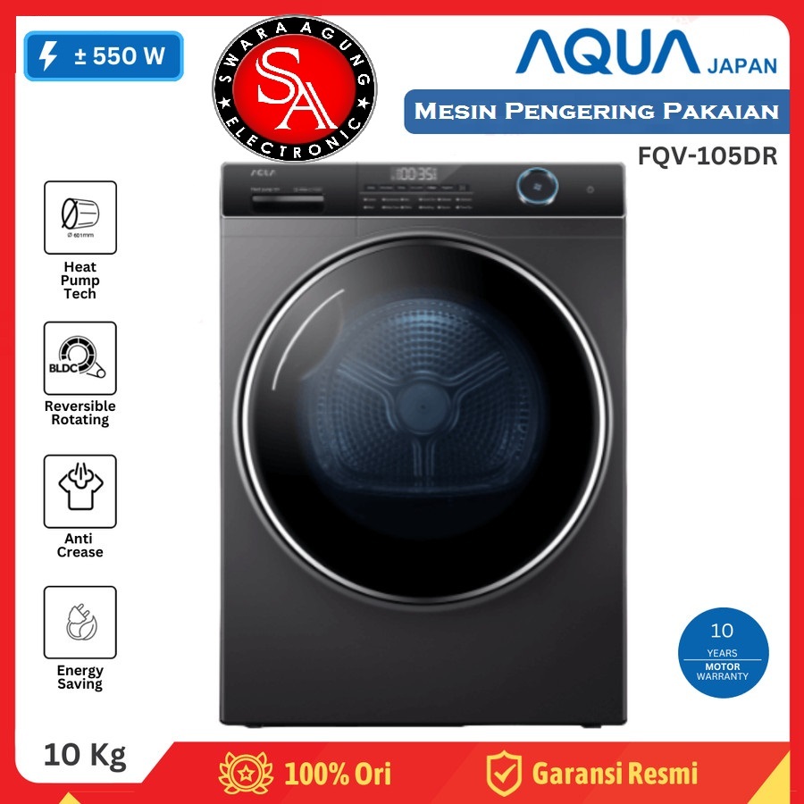 Dryer 10 Kg AQUA Japan FQV-105DR - Mesin Pengering Pakaian Front Loading