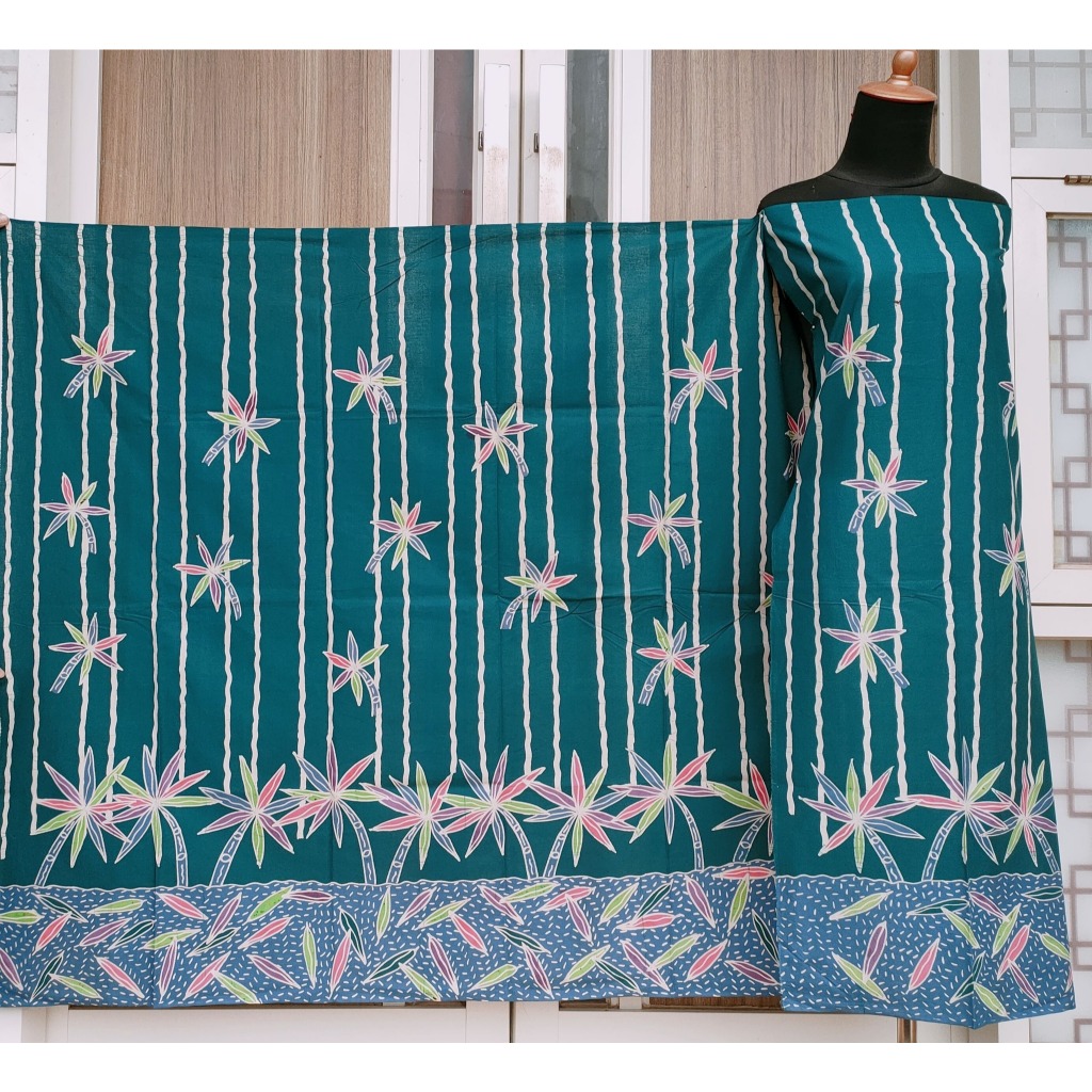 Batik umiromlah 3110209 Bahan Kain Batik Full Tulis Asli Canting Pengrajin Madura Pamekasan Biru Don