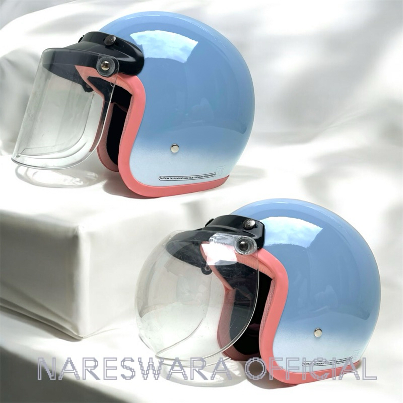 Helm Wanita Hijab SNI Biru pastel / Helm Bogo Dewasa Full Leher SNI