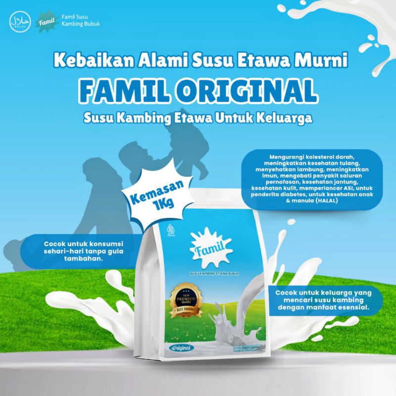 

Susu Kambing Etawa Bubuk Murni Kemasan 1Kg Famil Rasa Original Susu Etawa Herbal Kaya Manfaat Halal Aman Untuk Semua Usia Tinggi Kalsium Rendah Gula