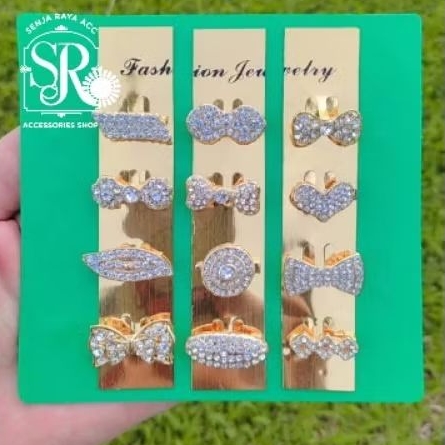 Bros dagu mini 12 pcs campur motif | Peniti panjang dan tajam