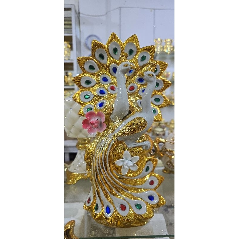 hiasan merak keramik mewah / pajangan keramik import / pajangan lemari kaca / dekorasi rumah