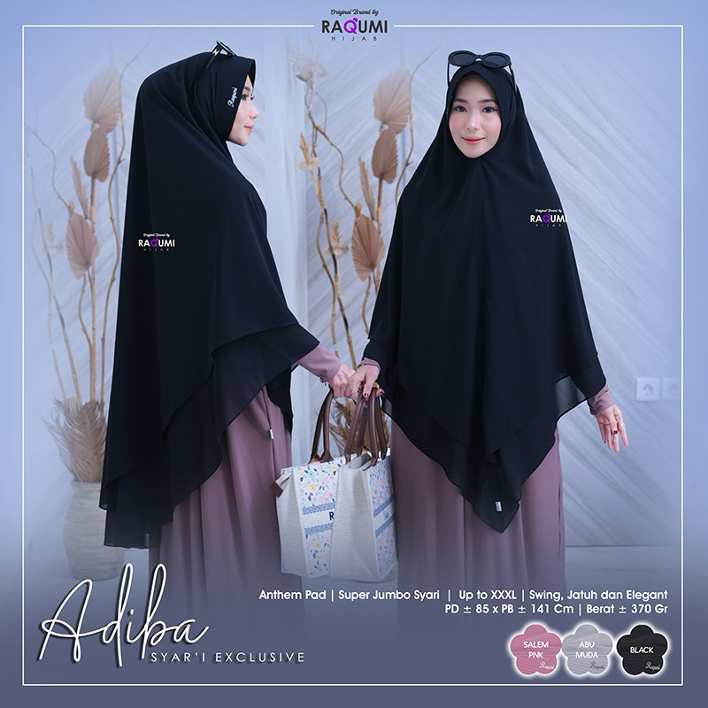 ADIBA SYARI EXCLUSIVE BRAND ORI BY RAQUMI // KHIMAR JUMBO // KHIMAR DUA LAYER // KHIMAR ANTHEM PAD /
