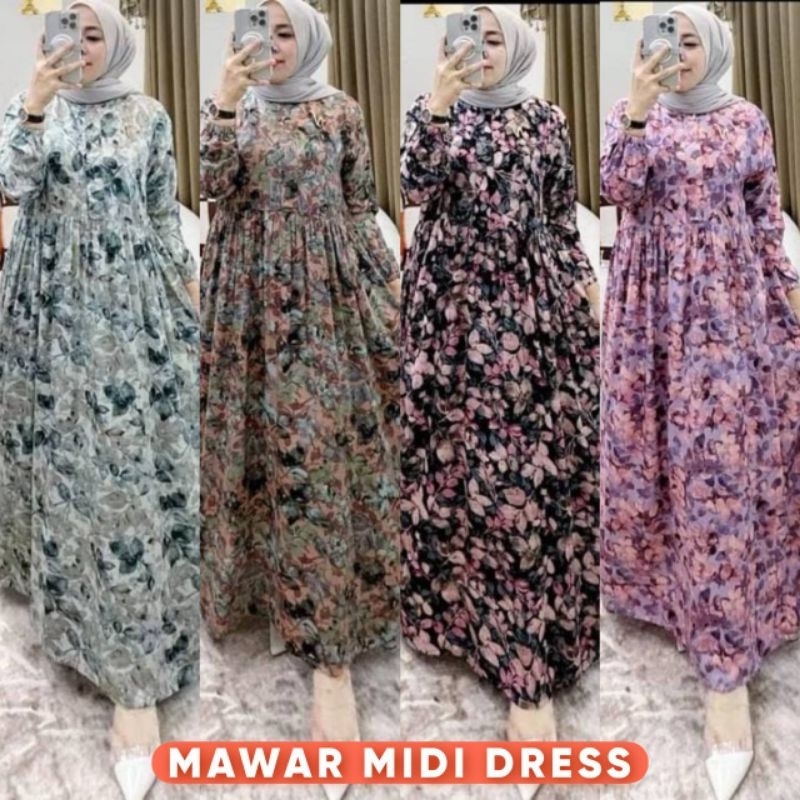 Dress Mawar MIDI / midi / baju wanita / dress / baju wanita / dress motif / gamis