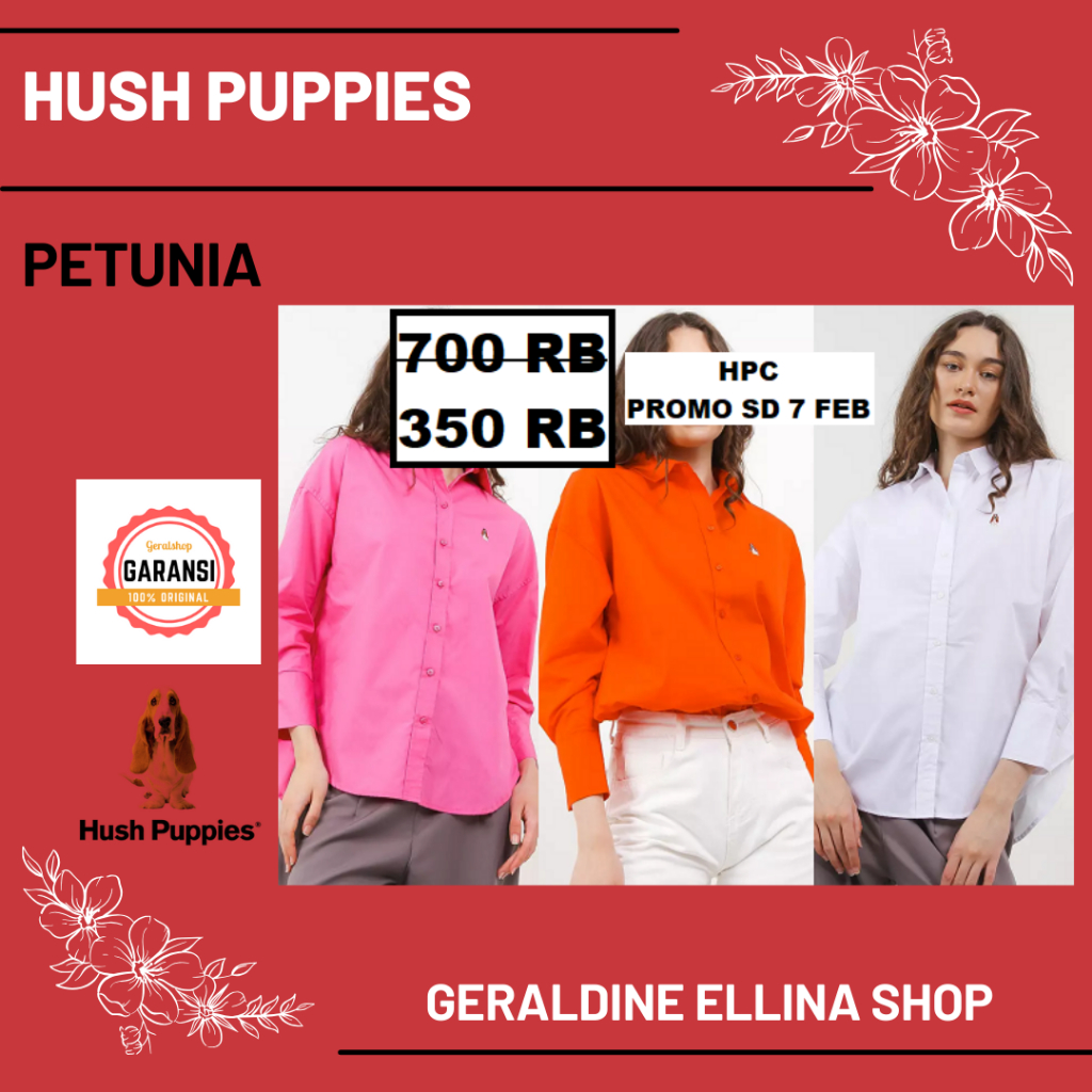 Baju Kemeja Wanita Hush Puppies Original Seri PETUNIA