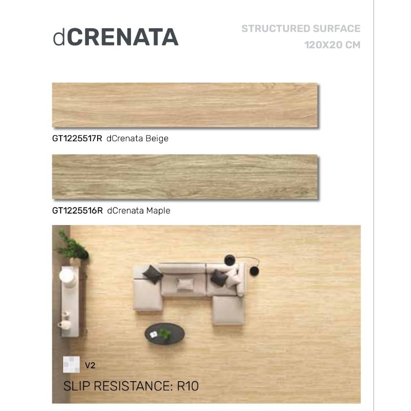 Roman Granit dCrenata 120x20 matt surface granit motif kayu indoor outdoor tembok lantai dinding