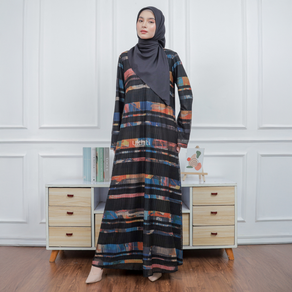 UKHTI MUNIRA - Jameela Gamis Abaya Motif Poly Lace Print Luxury Premium