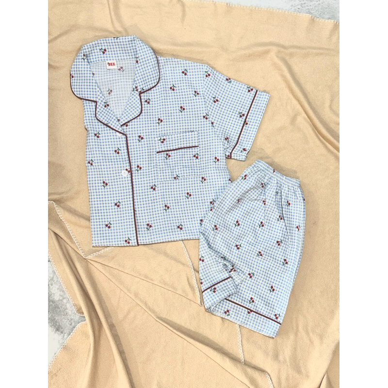 Sleepwear Pajamas -Cherry Blue Gingham