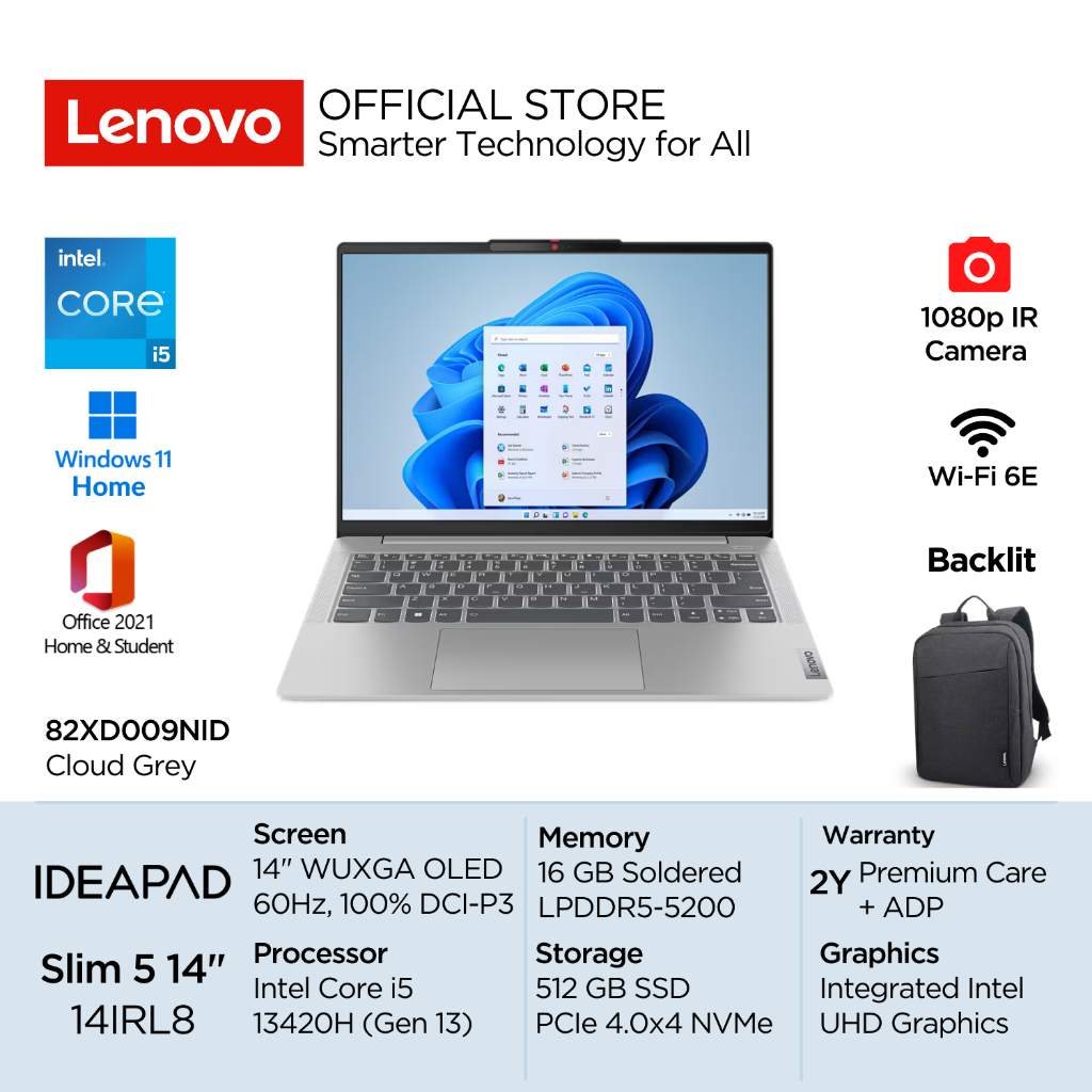 Lenovo IdeaPad Slim 5i 14IRL8 Intel Core i5 13420H Win11 16GB 512GB SSD 14" WUXGA OLED 400nits 60Hz 