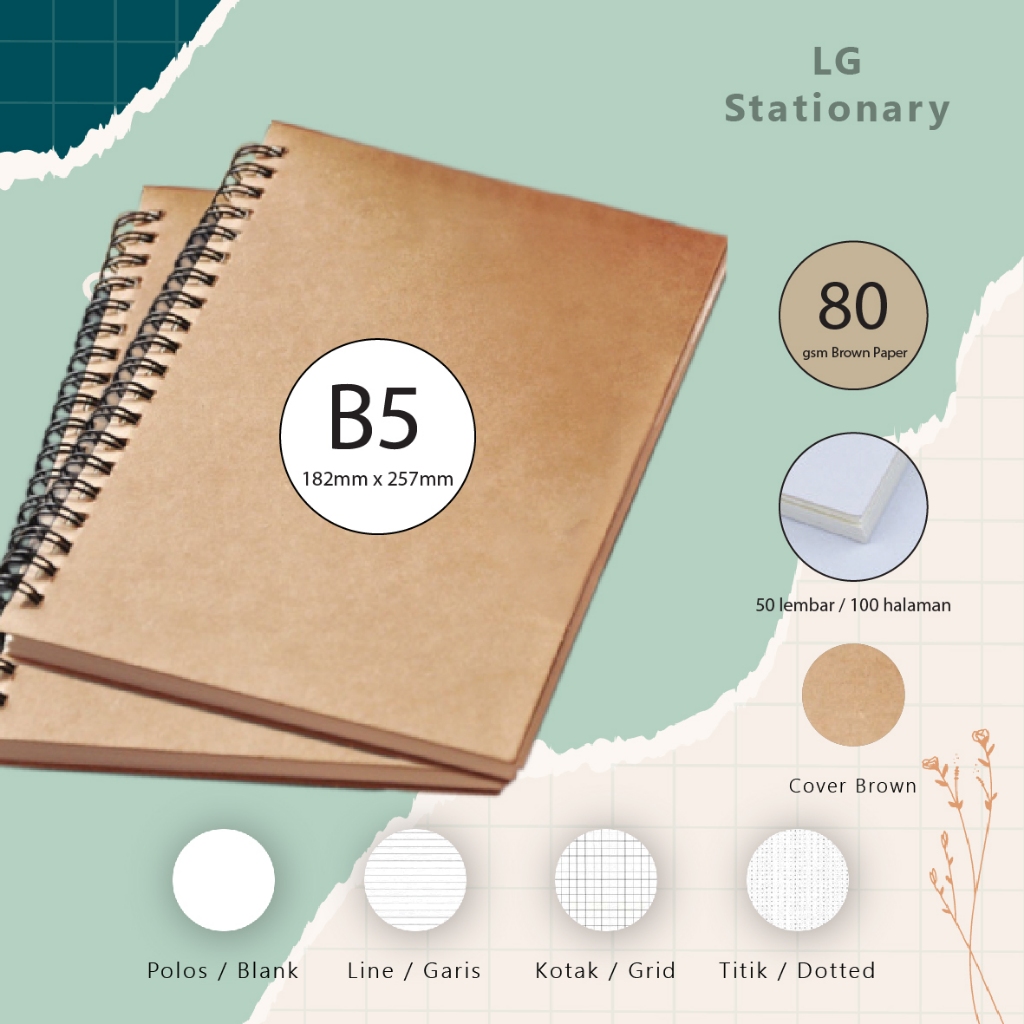 

Notebook B5 Kertas Kraft 80gsm / Notebook Aesthetic Cover Coklat