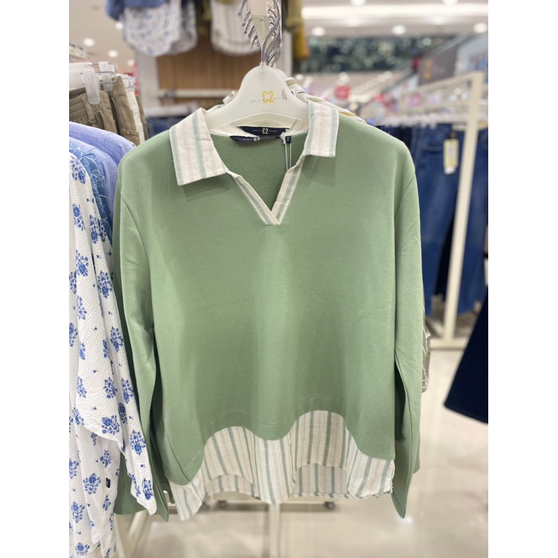 Kaos Lengan Panjang Hijau merk C2 | Kaos cewek terbaru merk C2 | Sweater cewek merk C2 dari MATAHARI