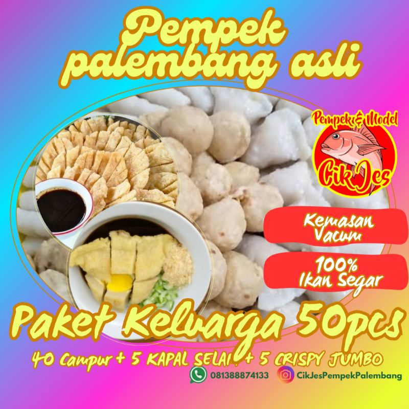 

PAKET KELUARGA 50PCS PEMPEK CAMPUR CRISPY JUMBO KAPAL SELAM PREMIUM palembang asli ikan dijamin segar tidak bau kemasan vacum