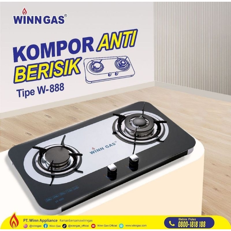 Kompor Gas 2 Tungku Winn Gas W888 Kaca