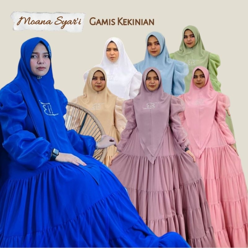 Gamis Lebaran Haji Lengan Balon Mewah Ceruty Premium Mix Tile - Gamis Polos Pilihan Warna - Moana