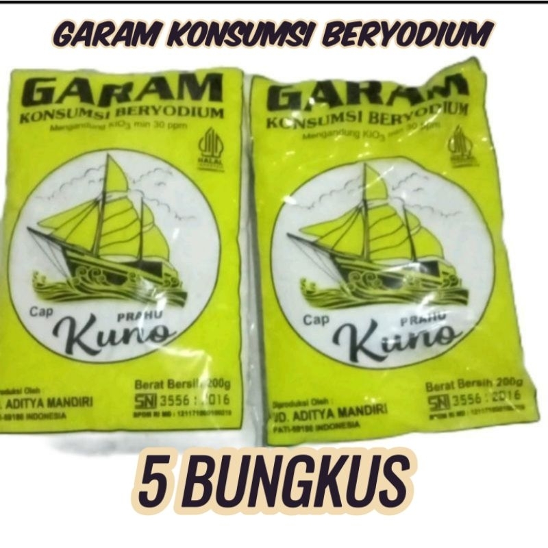 

5 bungkus garam konsumsi beryodium cap prahu kuno