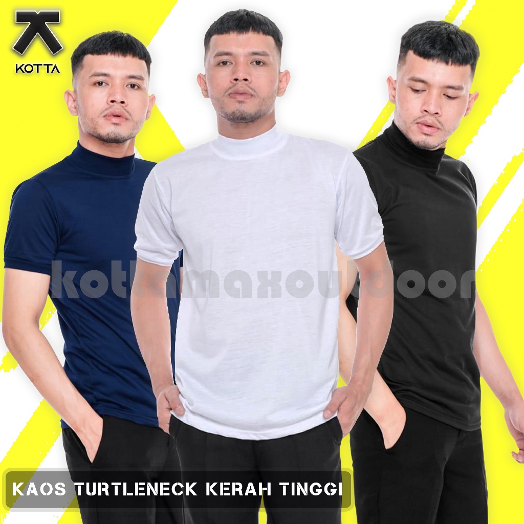 KAOS KERAH TINGGI LENGAN PENDEK PUTIH - KAOS TURTLENECK - KAOS KERAH TINGGI UNISEX - BAJU KERAH TING