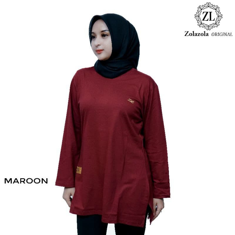Zola Zola Kaos Tunik Polos Wanita Lengan Panjang Cotton Combed 24s