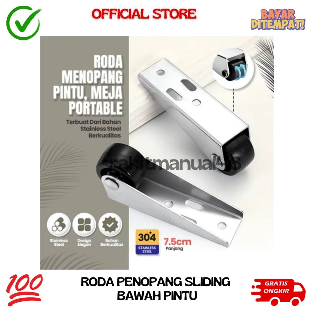 Roda Panduan Pintu Geser Sliding Meja Lemari Roller Penyangga Bracket Bawah 4 Lubang Fixfocus