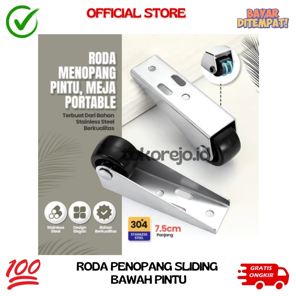 Roda Penopang Bawah Pintu Meja Lemari Roller Sliding Door Bottom Wheel Roda Peninggi Pintu Bawah Ges