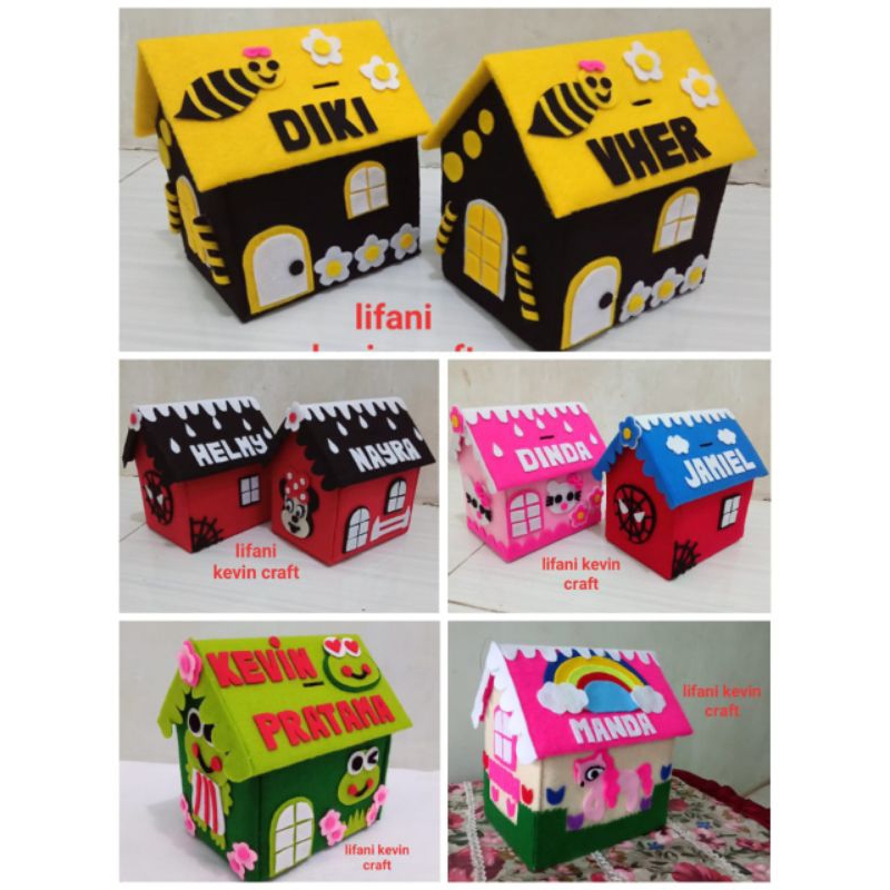 celengan karakter lucu dari kain flanel, doraemon, tayo, spiderman, lebah, kuda poni, keropi/kodok, 