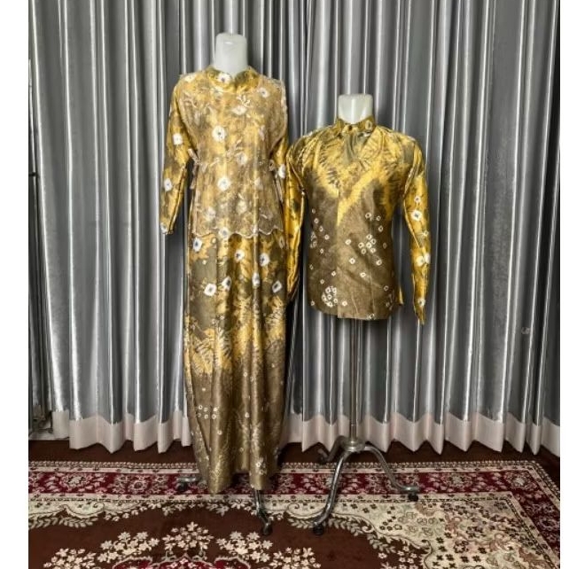 COUPLE KELUARGA / GAMIS KOMBINASI VEST BROKAT DAN KEMEJA PRIA BAHAN KAIN JUMPUTAN HANDMADE