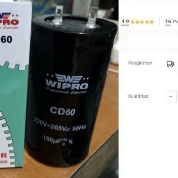 

Capasitor 150 uf WIPRO Kapasitor Dinamo Starting Capacitor 150uf mikro