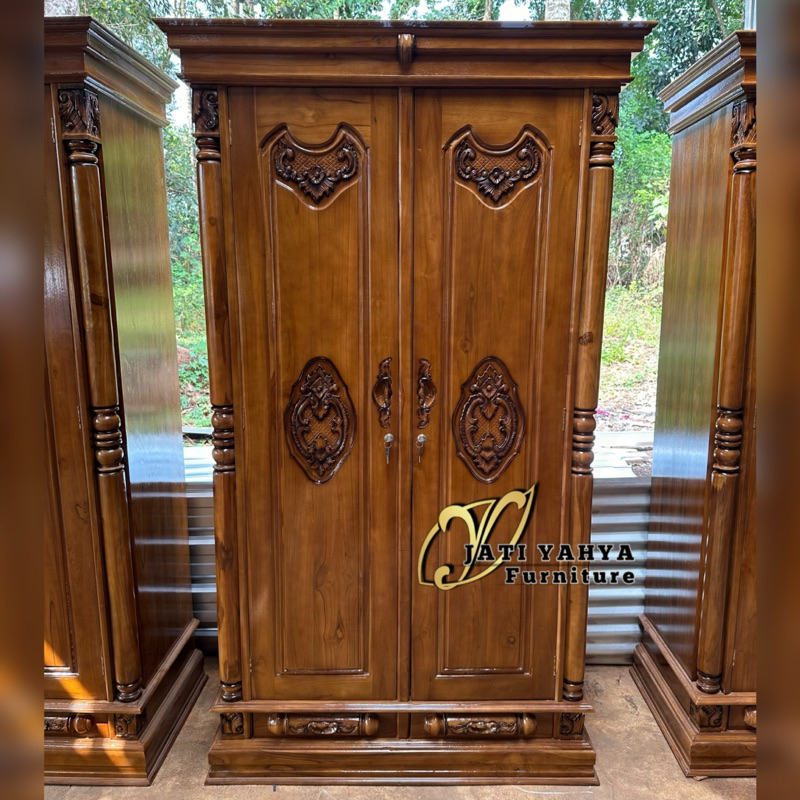 Lemari pakaian jati peluru pintu 2 bisa bongkar pasang