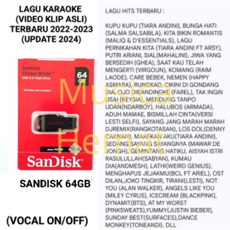 flashdisk sandisk 64GB lagu karaoke terbaru