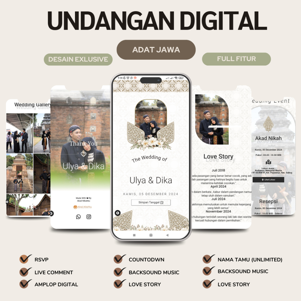 Undangan Digital Pernikahan Website OnlineThema Jawa Premium | Undangan Web Nikah Aesthetic Jawa
