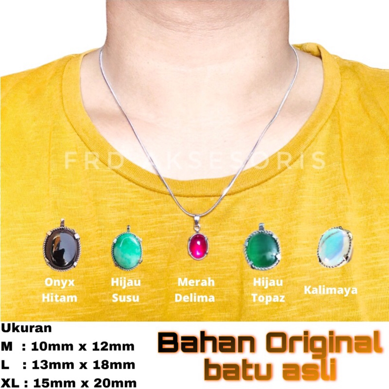 Kalung Liontin Batu Merah Delima Bulat Pria Wanita