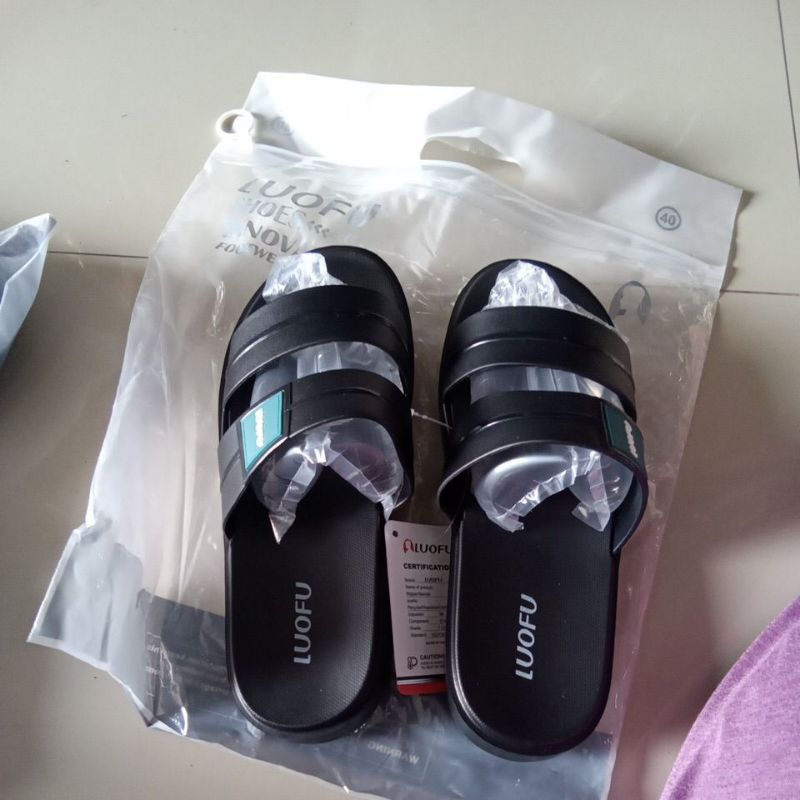sandal luofu slop hitam pria e-6208