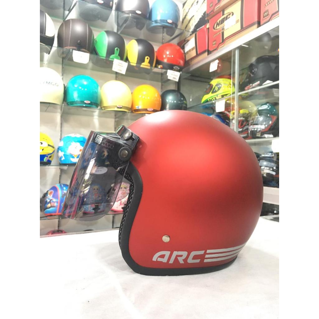 ARC Aizo Helm Half Face Merah DOFF Kaca Bogo Original Standar Keamanan SNI COD PackingKardusBubble