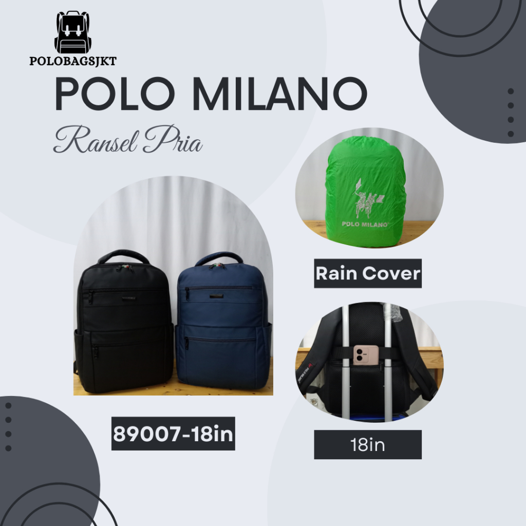 Ransel Pria POLO MILANO 89007-17inch, Backpack Pria / Sekolah / Kuliah / Kerja / Anti Air / Import