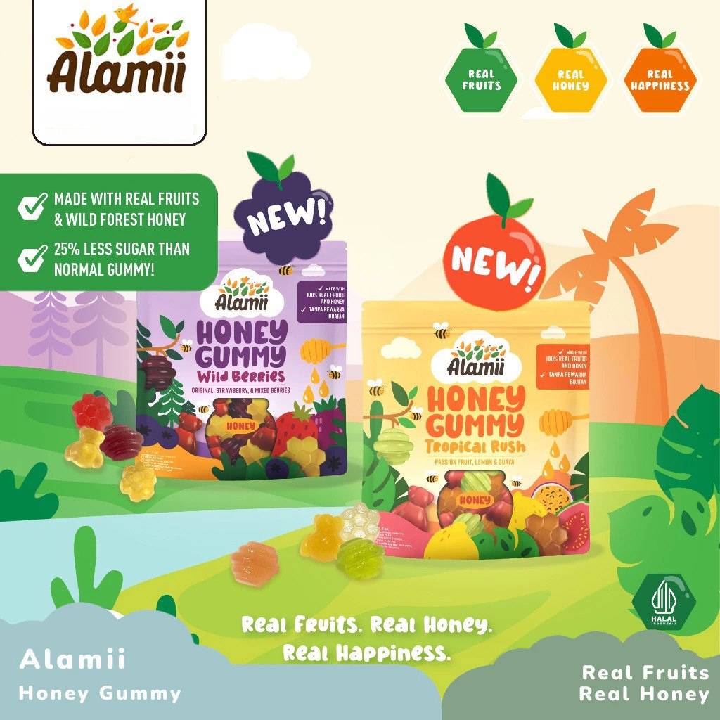 

ALAMII HONEY GUMMY - PERMEN DENGAN MADU DAN BUAH ALAMI | CEMILAN SEHAT ANAK RENDAH GULA BPOM