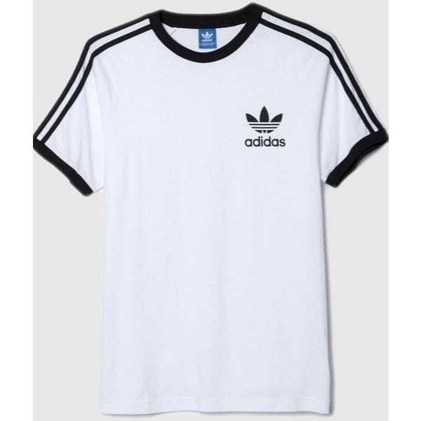 ADIDAS Kaos Atasan Pria putih list hitam M - XXL | Tshirt Basic California