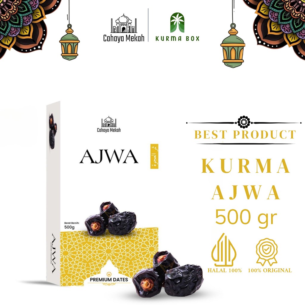 

Cahaya Mekah Kurma Ajwa Kurma Nabi Asli Grade A++ Kemasan Box 500 Gram