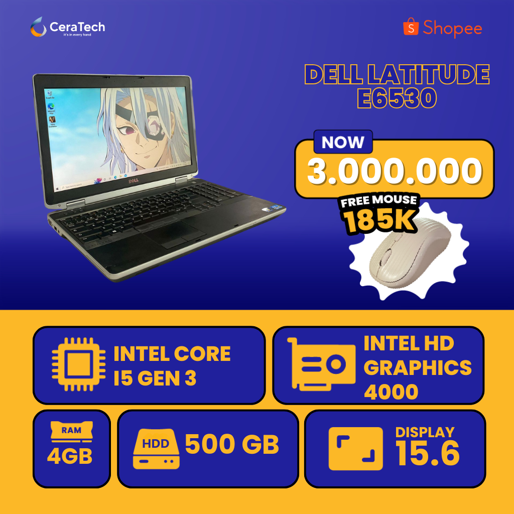 Laptop DELL LATITUDE E6530 - Intel core i5 Gen 3 - HARGA TERMURAH - E6530 I5 GEN 3,RAM 4 GB,HDD 500 
