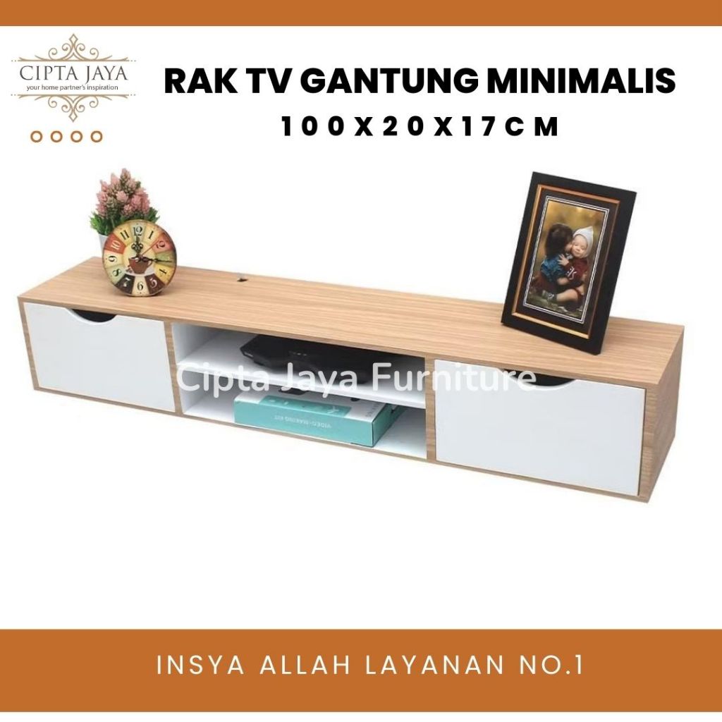 Cipta Jaya - Rak TV Dinding Minimalis 2 Laci / Meja Tv Tempel Dinding Aesthetic 100x20cm Buffet TV K