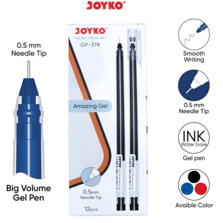 

(12pc) PULPEN GEL JOYKO AMAZING GEL GP 378 / PEN PENA BIG VOLUME NEEDLE TIP JOYKO 0.5mm