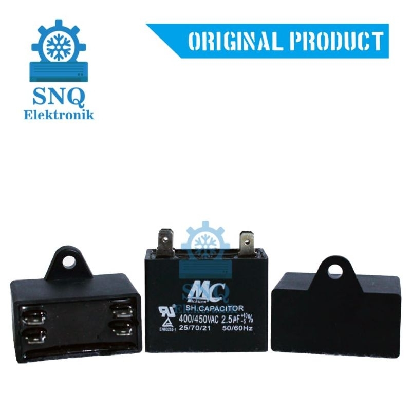 Capasitor fan outdoor ac 2,5 uf MC kaki 2 soket 4 pin - Kapasitor kipas 2,5 uf soket untuk outdoor a