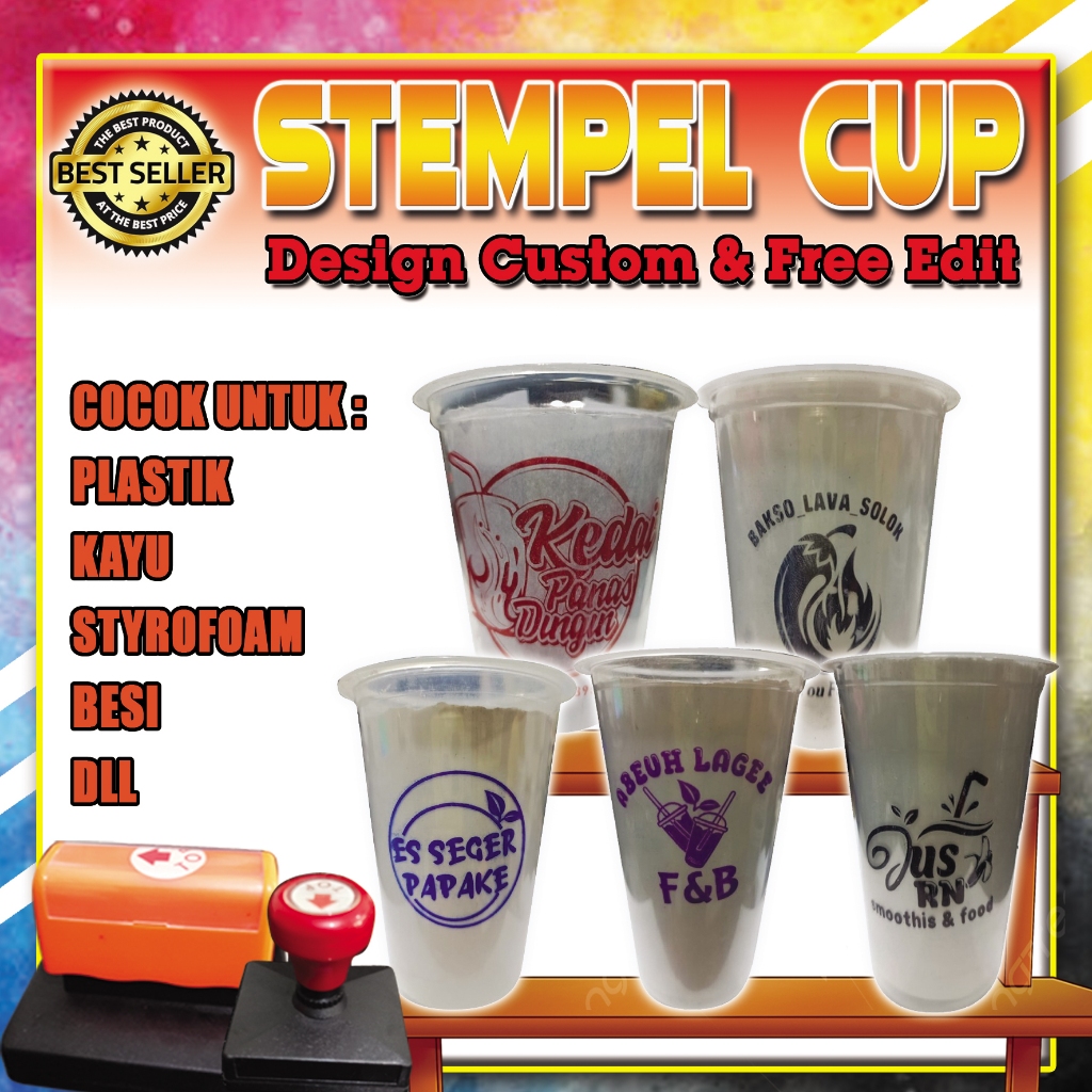 

Stempel plastik / Sterofoam / gelas cup / plastik mika free tinta 5ml / free desain kilat
