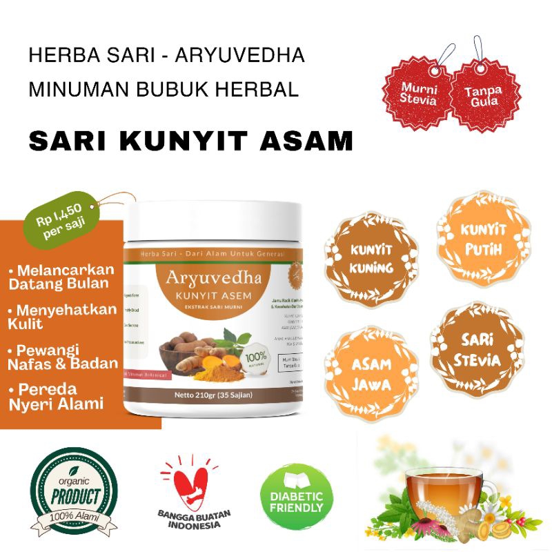 

Herbasari Aryuvedha Minuman Herbal Kunyit Asem - Racikan Pereda Nyeri