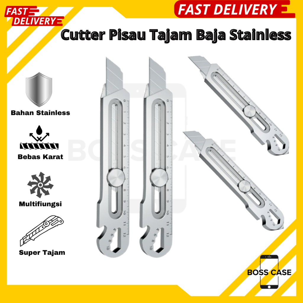 

Pisau Cutter Baja Tajam & Kokoh Stainless 9 in 1 Anti Karat Kuat Tebal Multifungsi