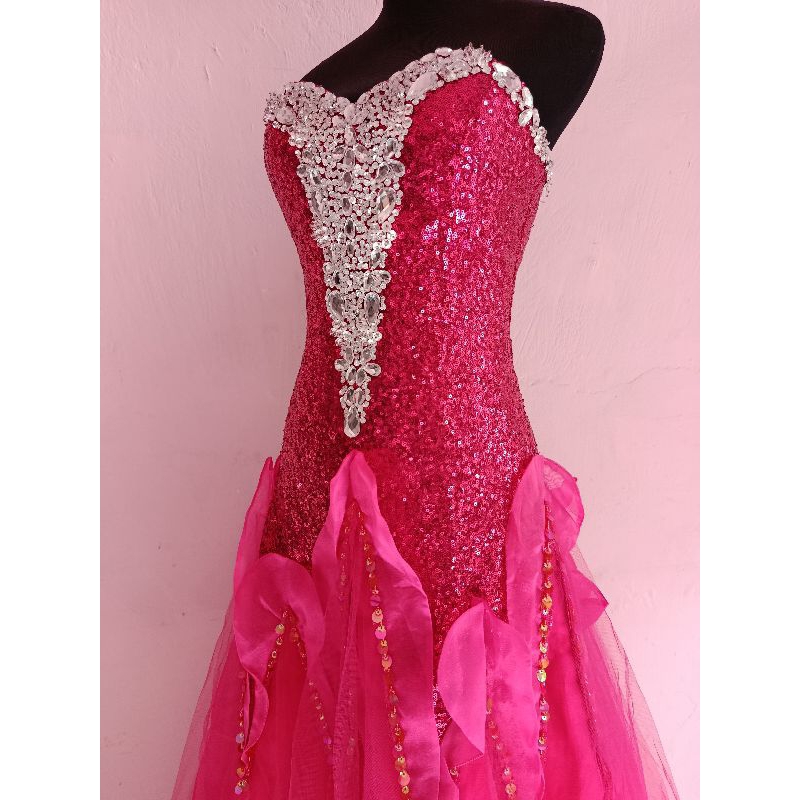 Gaun Pesta Model Kemben Kombinasi Kain Sequin / Seribu Payet dan Tile